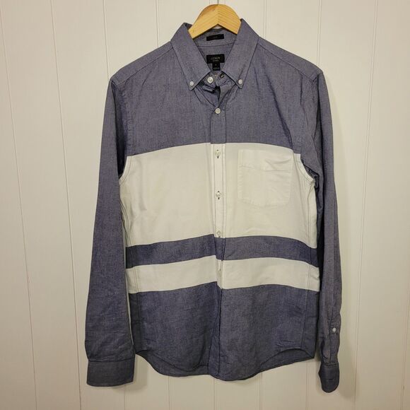J Crew Shirt Mens Size Small Blue White Color Block Preppy Button Up - Picture 3 of 9